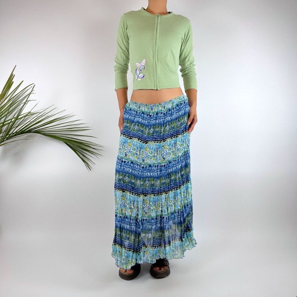 Vintage Y2K Pastel Green Cottagecore Floral Zip Cardigan Sweater / Size: XS